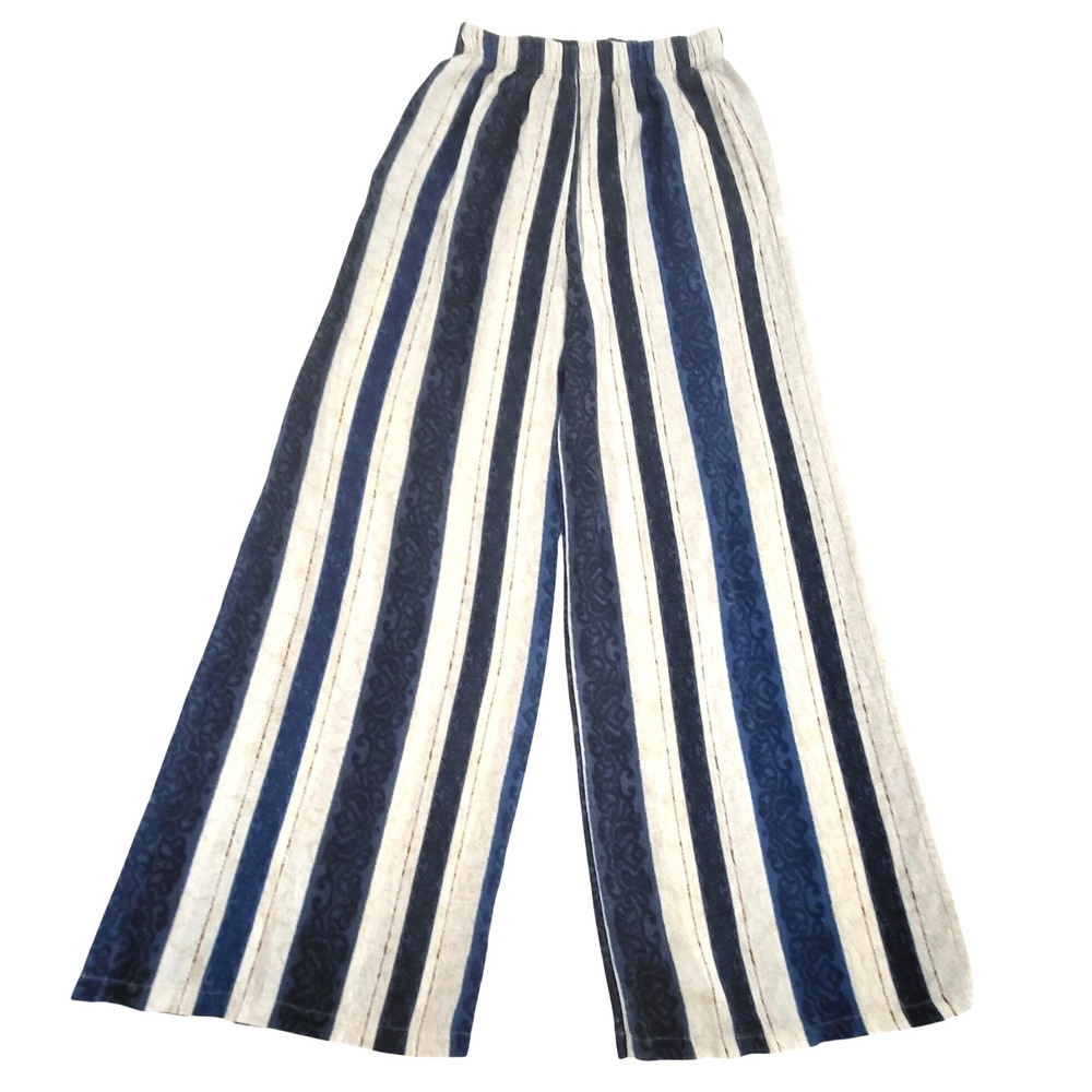 Bellambra Italy Blue Ivory Stripe Wide Leg Resortwear Loungewear Coastal Pants M - Picture 2 of 8